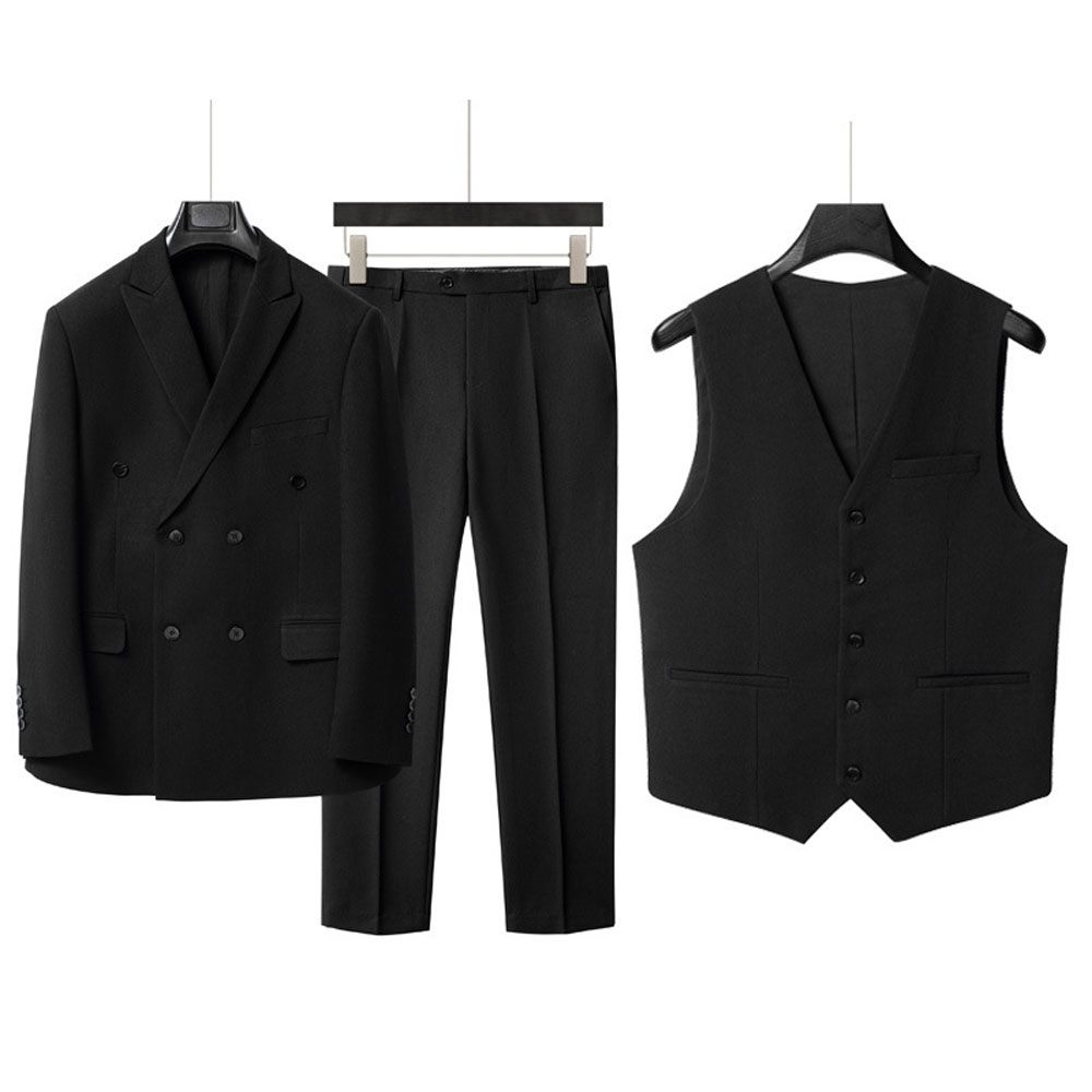 Costume 3 Pièces Pour Hommes Double Boutonnage Tenue Mariage Moderne Élastique Ample Surdimensionné