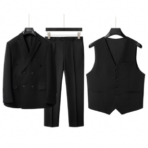 Costume 3 Pièces Pour Hommes Double Boutonnage Tenue Mariage Moderne Élastique Ample Surdimensionné