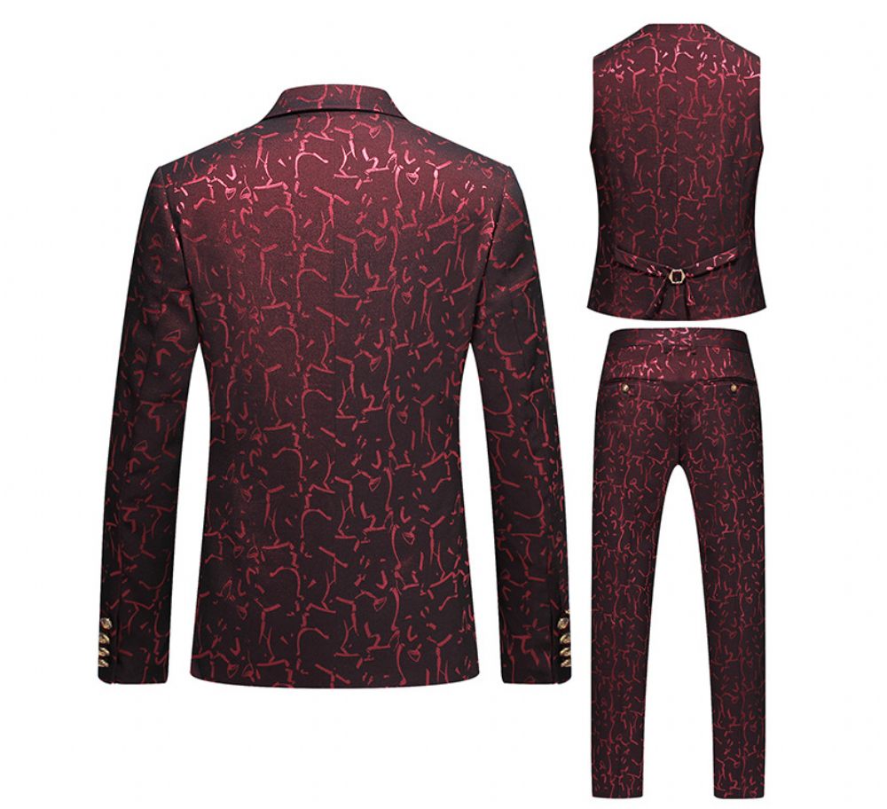 Costume 3 Pièces Pour Hommes Grandes Et Croisé Motif Floral - Rouge