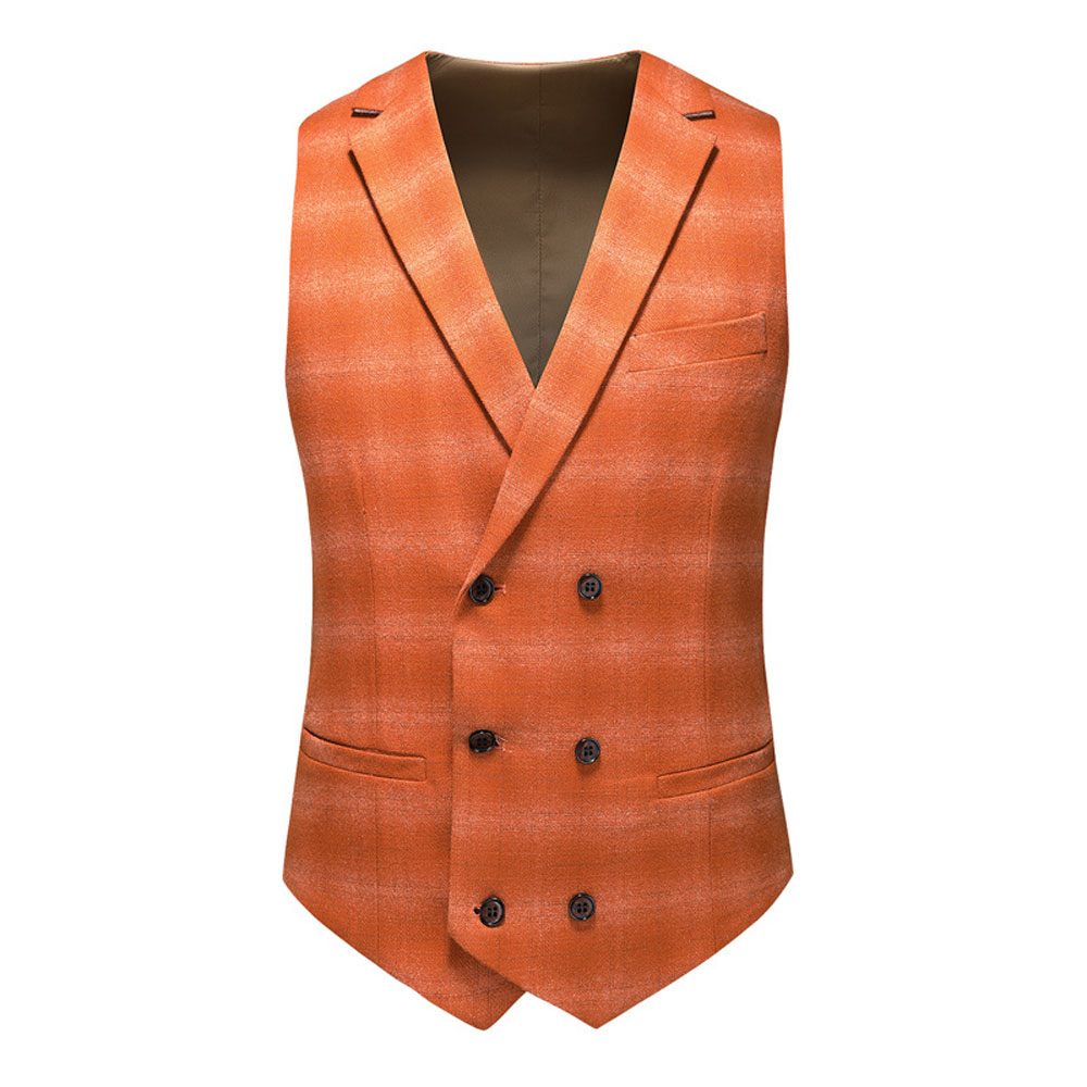 Costume 3 Pièces Pour Hommes Motif À Carreaux Business Moderne Slim Vêtements Formels Un Bouton - Orange