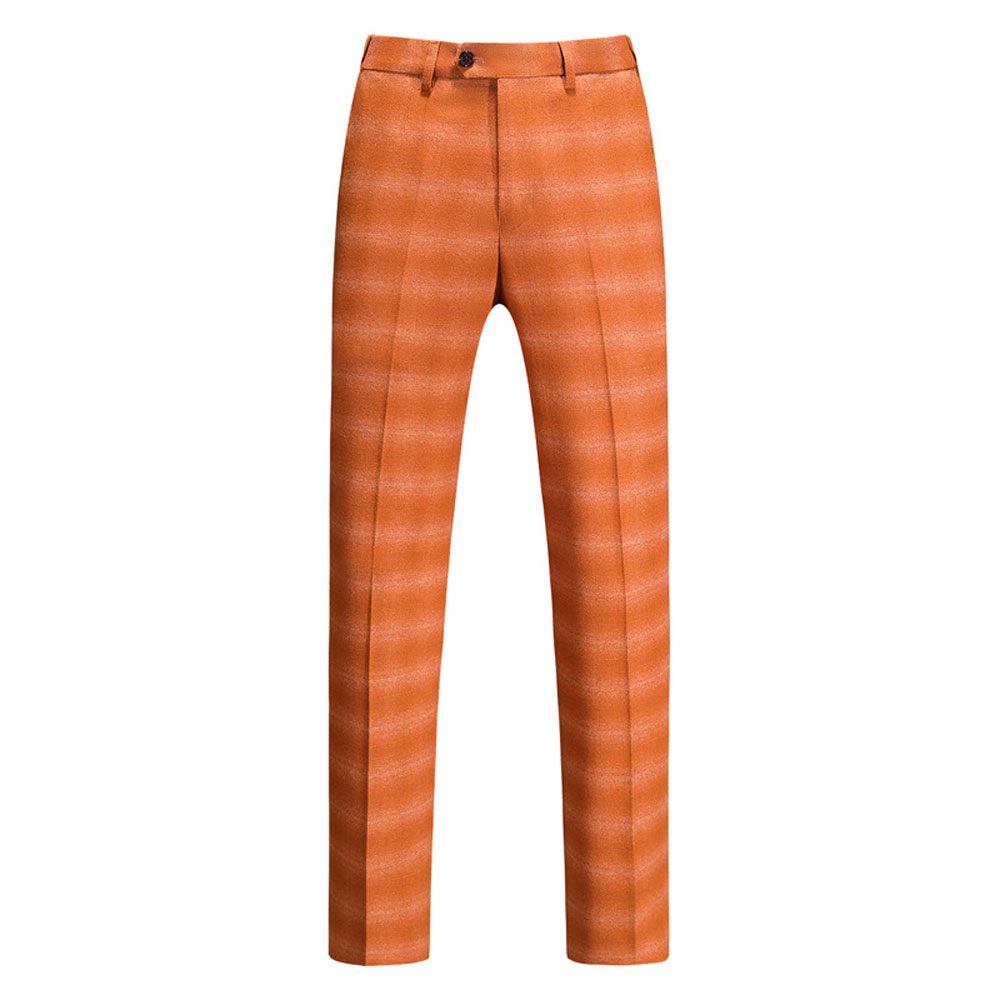 Costume 3 Pièces Pour Hommes Motif À Carreaux Business Moderne Slim Vêtements Formels Un Bouton - Orange