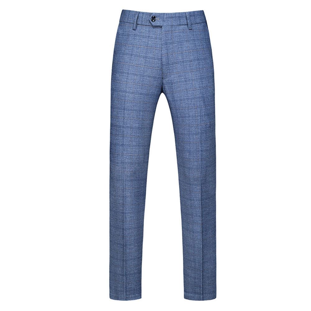 Costume 3 Pièces Pour Hommes Motif À Carreaux Vêtements Formels Minces Un Bouton Fentes Doubles Latérales - Bleu Clair