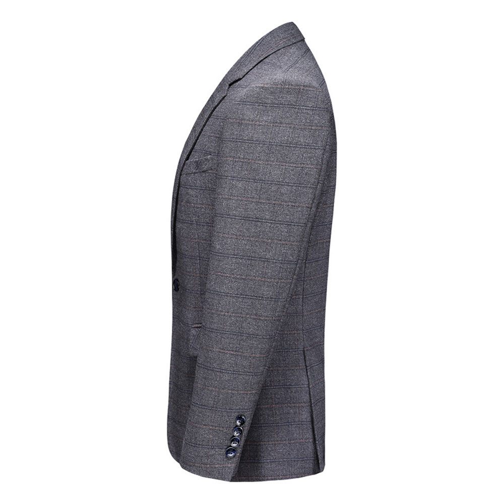 Costume 3 Pièces Pour Hommes Motif À Carreaux Vêtements Formels Minces Un Bouton Fentes Doubles Latérales - Gris