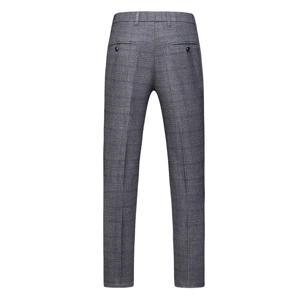 Costume 3 Pièces Pour Hommes Motif À Carreaux Vêtements Formels Minces Un Bouton Fentes Doubles Latérales - Gris