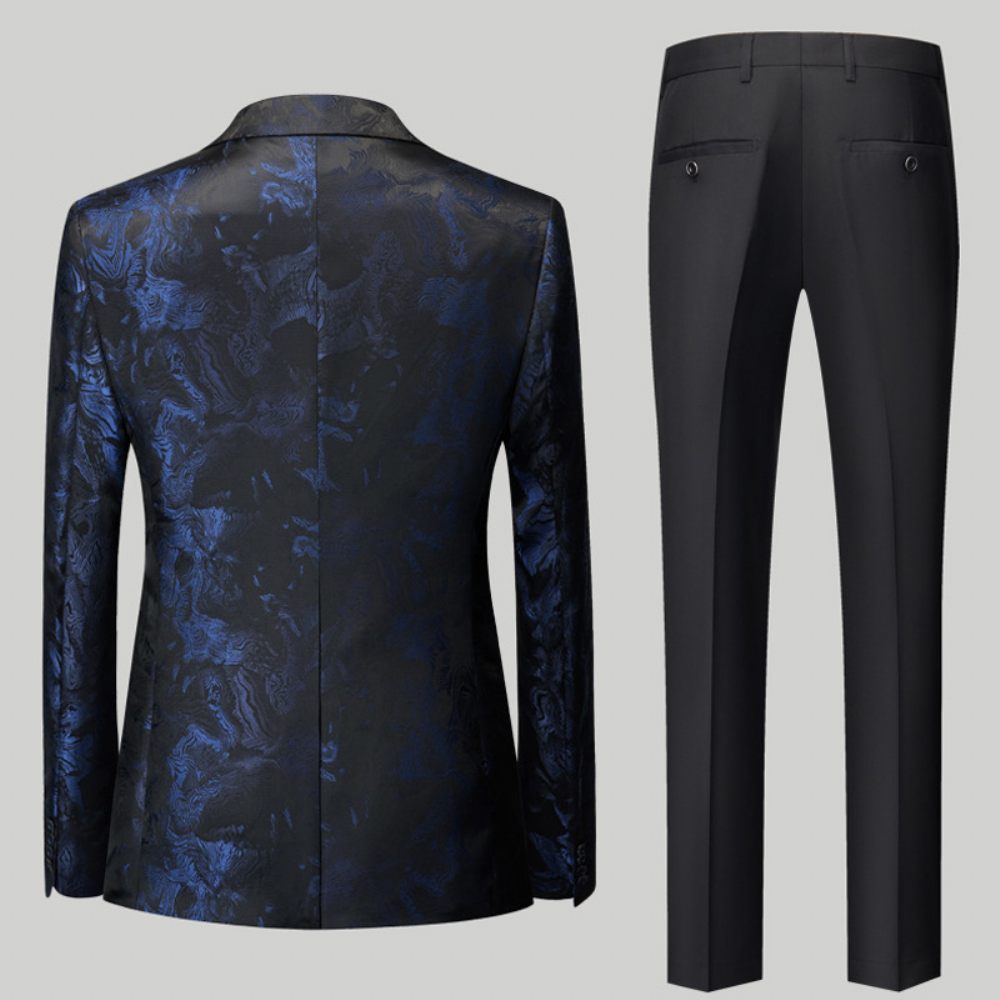 Costume 3 Pièces Pour Hommes Motif Floral Robe Formelle Décontractée Revers À Pointe Un Bouton Fête - Bleu