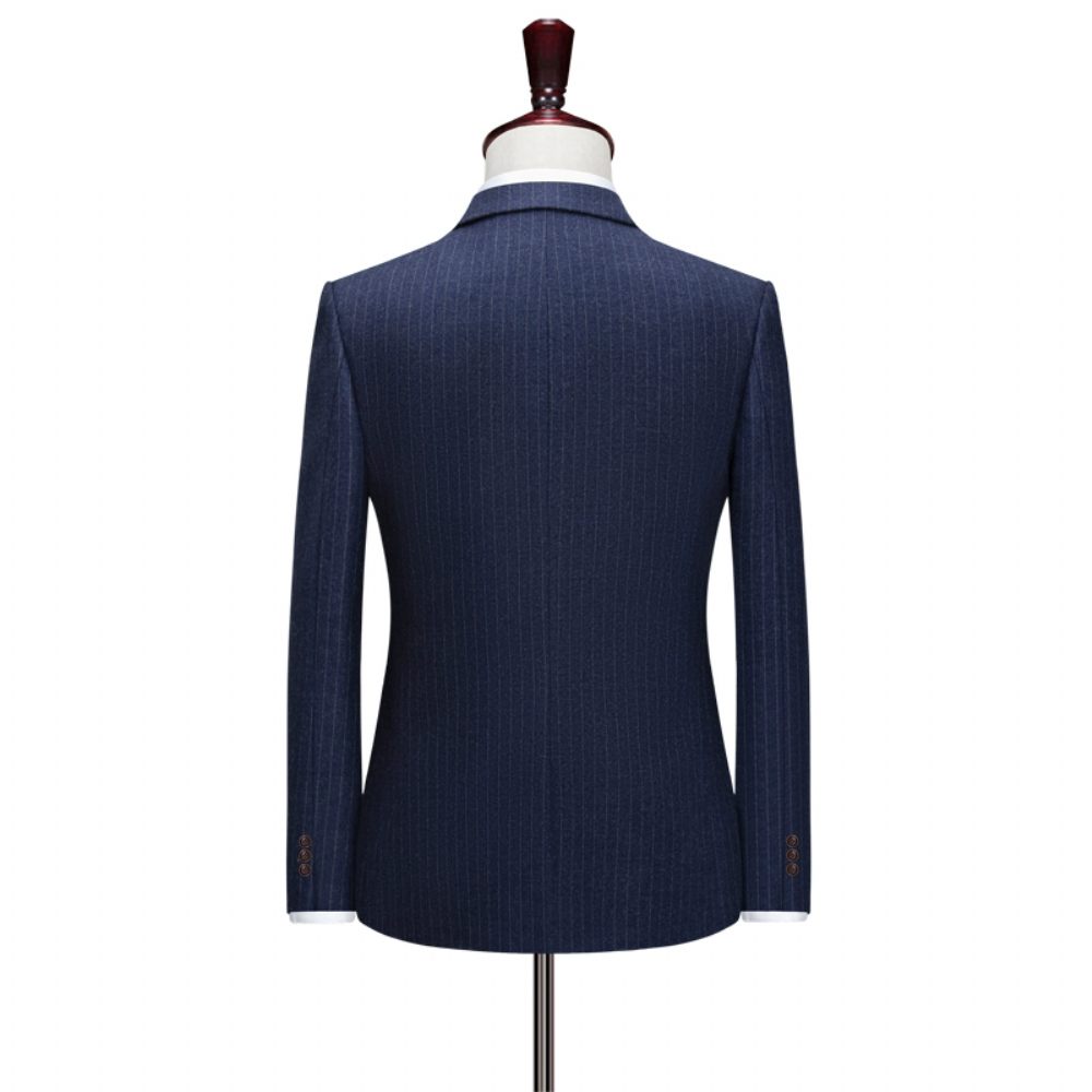 Costume 3 Pièces Pour Hommes Motif À Rayures Un Bouton Élégant Formel Slim - Bleu