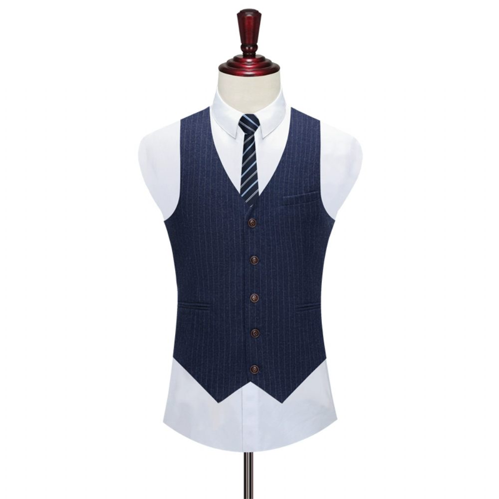 Costume 3 Pièces Pour Hommes Motif À Rayures Un Bouton Élégant Formel Slim - Bleu