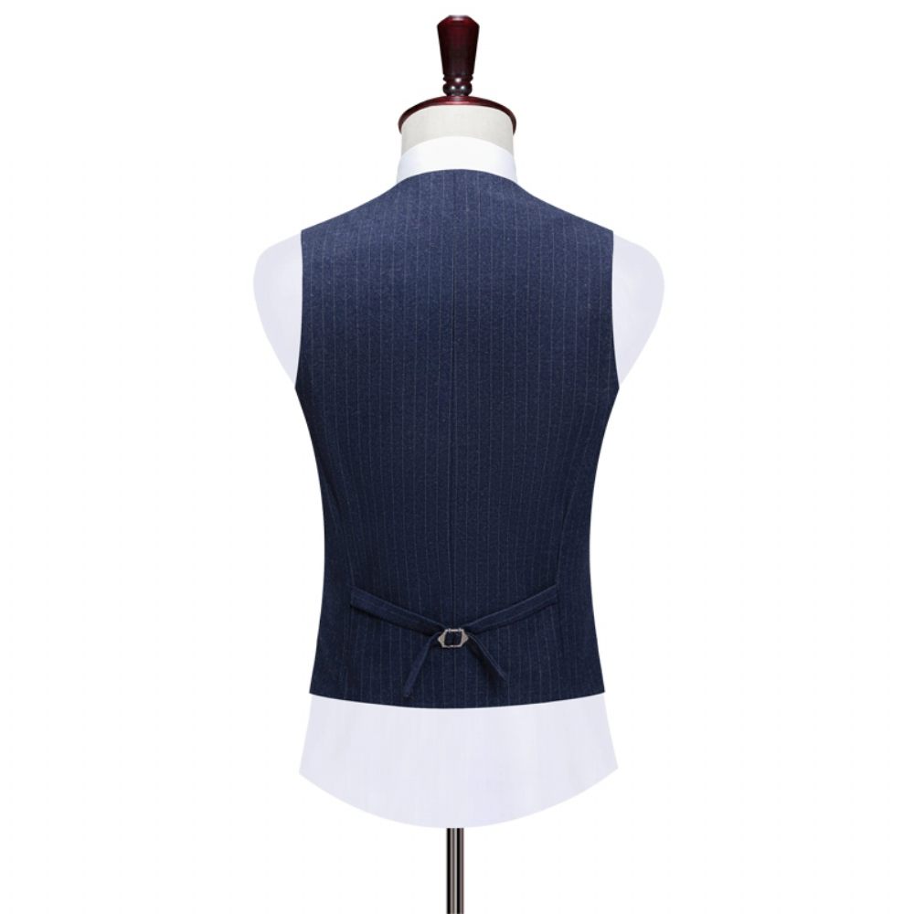 Costume 3 Pièces Pour Hommes Motif À Rayures Un Bouton Élégant Formel Slim - Bleu