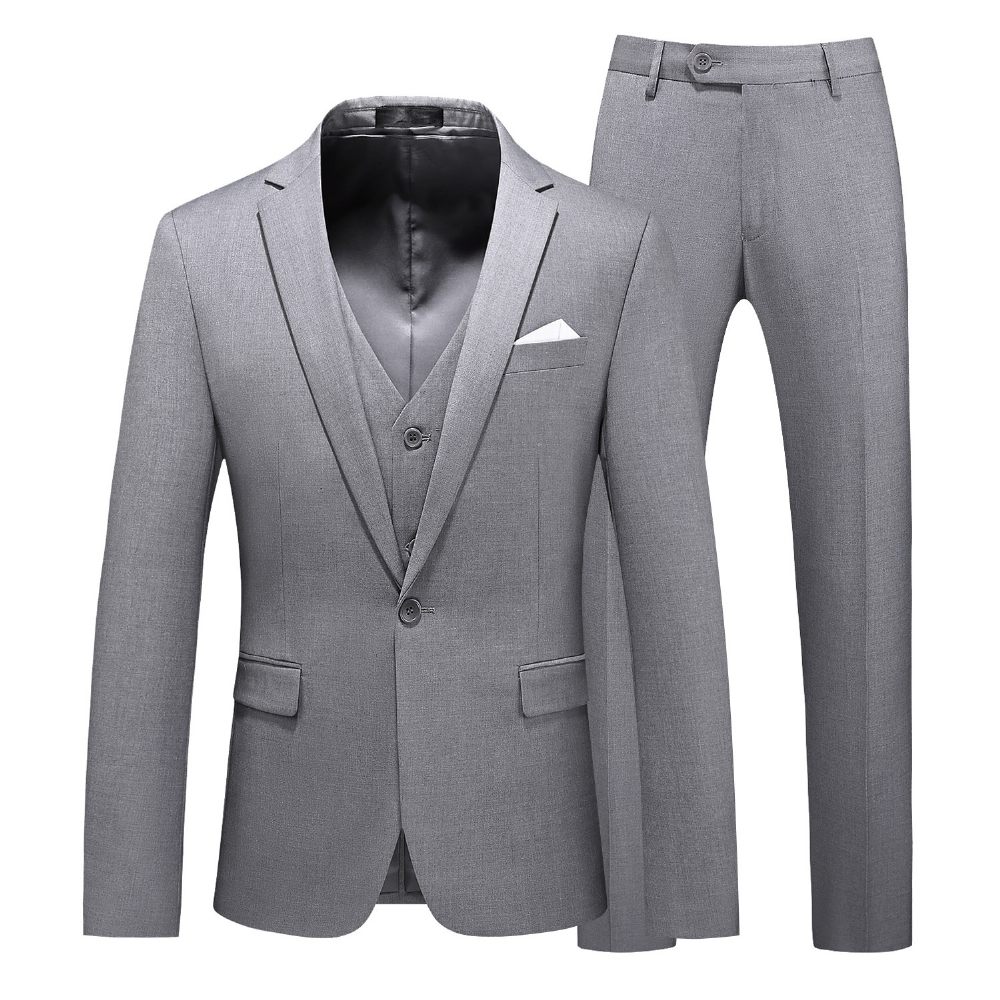 Costume 3 Pièces Pour Hommes Un Bouton Robe Formelle Mariage Couleur Unie