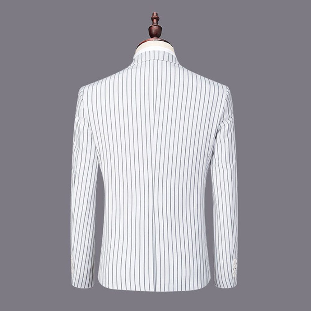 Costume 3 Pièces Pour Hommes Vêtements Formels Minces Motif À Rayures Deux Boutons - Blanc