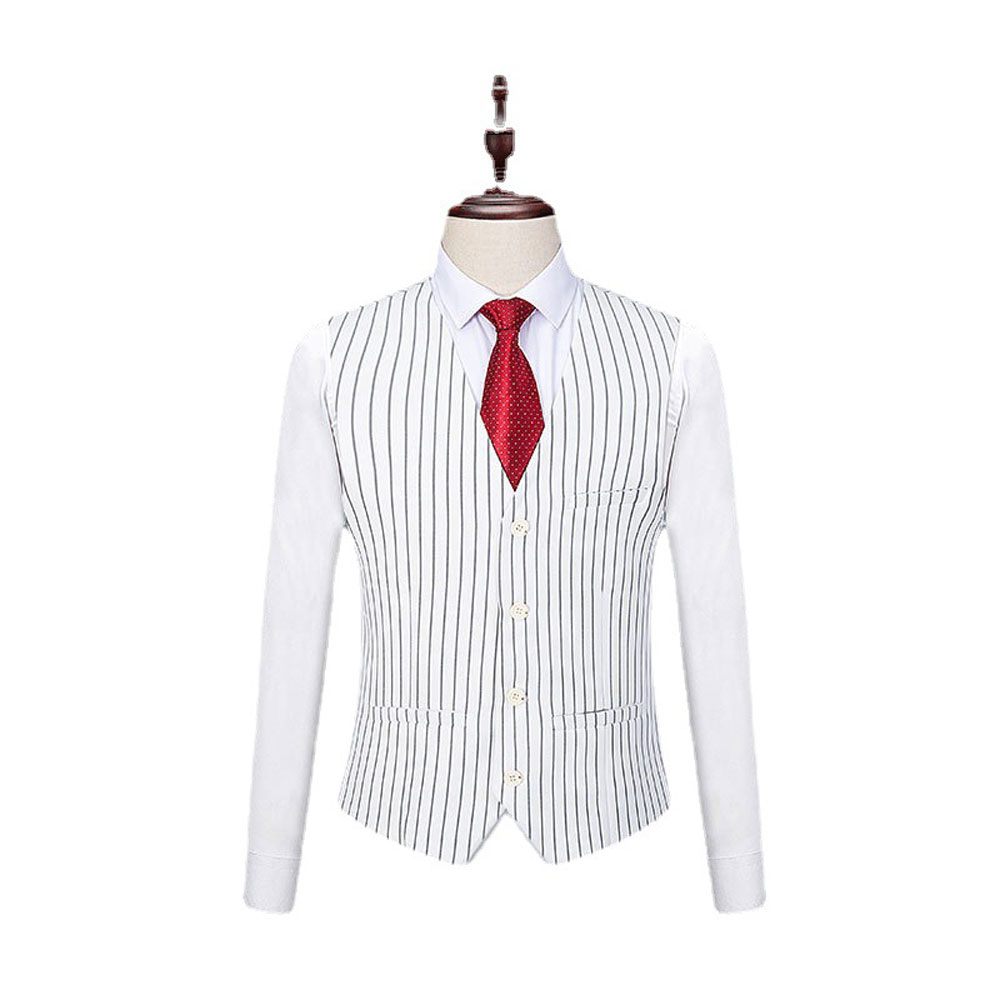 Costume 3 Pièces Pour Hommes Vêtements Formels Minces Motif À Rayures Deux Boutons - Blanc