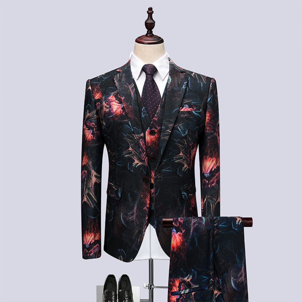 Costume Surdimensionné 3 Pièces Pour Hommes Motif Floral Un Bouton Robe Formelle