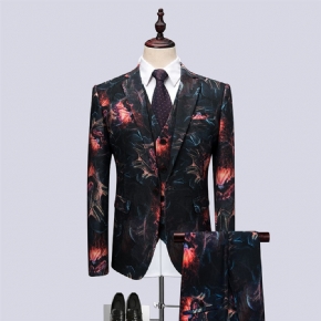 Costume Surdimensionné 3 Pièces Pour Hommes Motif Floral Un Bouton Robe Formelle