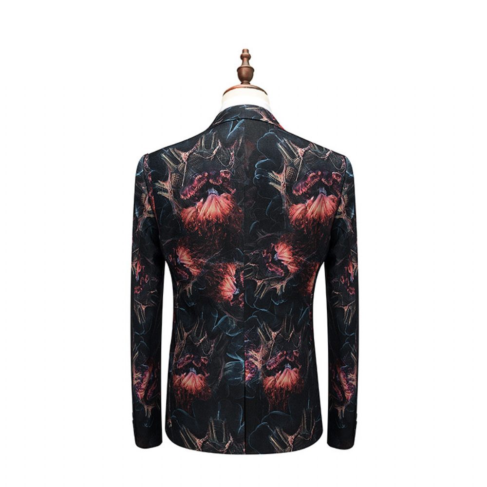 Costume Surdimensionné 3 Pièces Pour Hommes Motif Floral Un Bouton Robe Formelle - Rouge