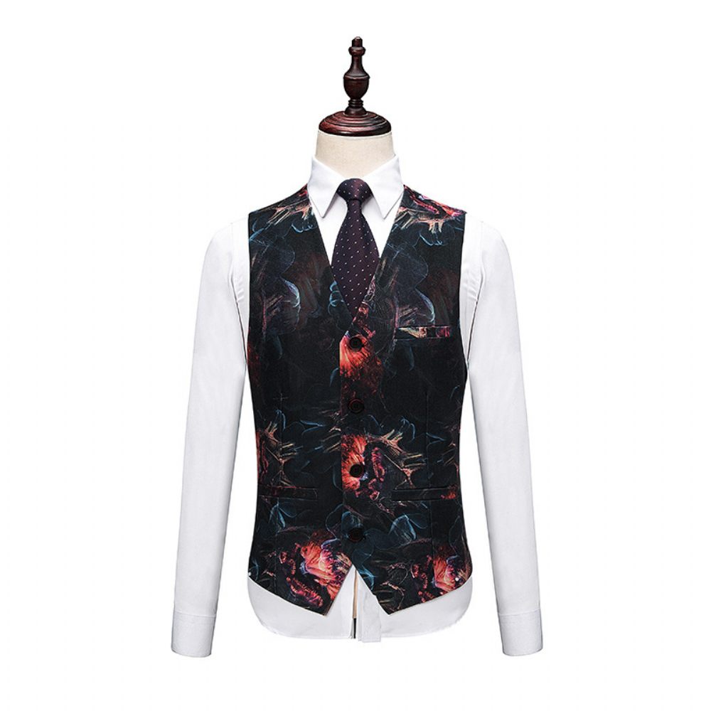 Costume Surdimensionné 3 Pièces Pour Hommes Motif Floral Un Bouton Robe Formelle - Rouge