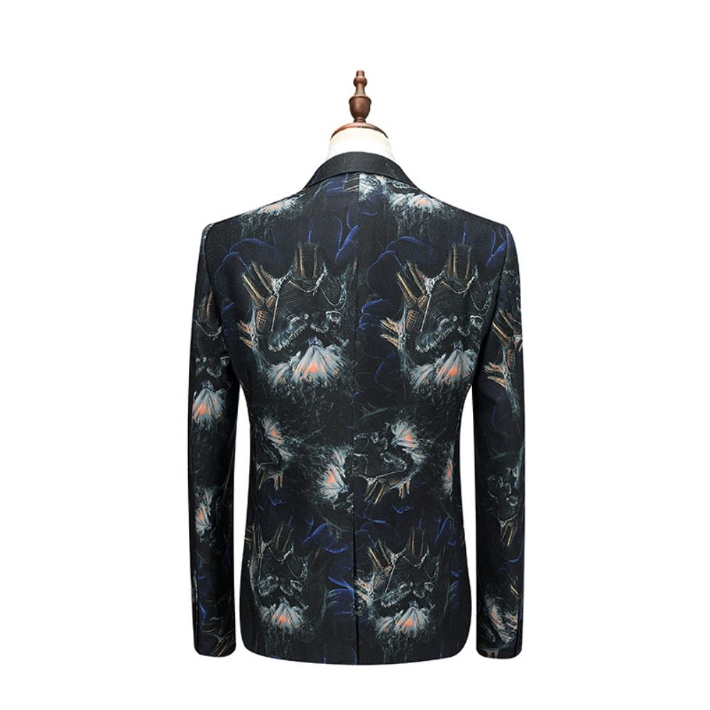 Costume Surdimensionné 3 Pièces Pour Hommes Motif Floral Un Bouton Robe Formelle - Bleu