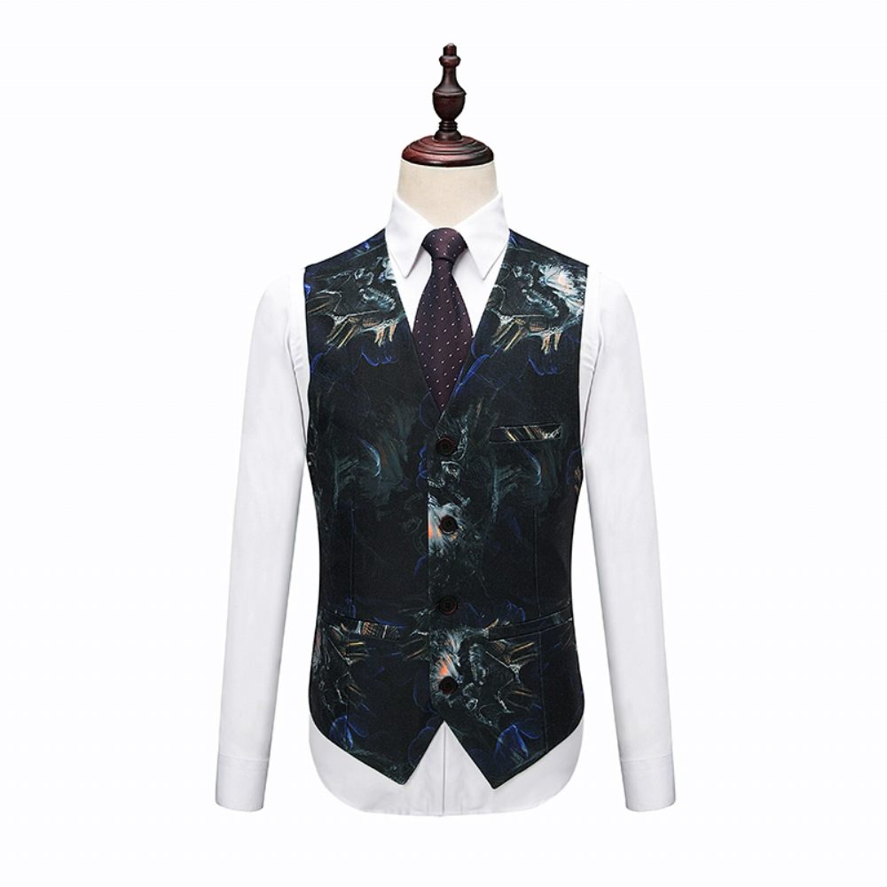 Costume Surdimensionné 3 Pièces Pour Hommes Motif Floral Un Bouton Robe Formelle - Bleu