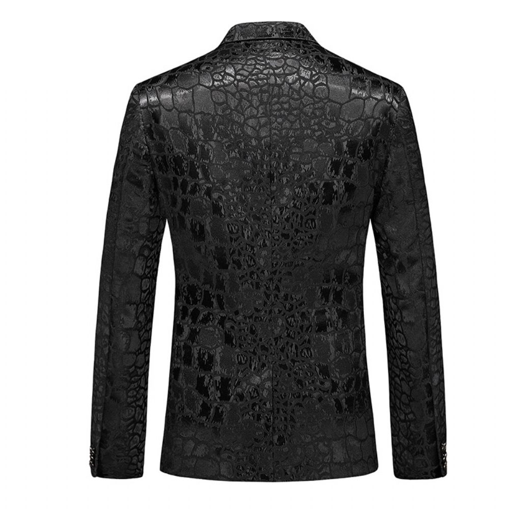 Homme Blazer Manteau Sport Mince Un Bouton Col Plat / Revers Pointe Motif Crocodile - Noir