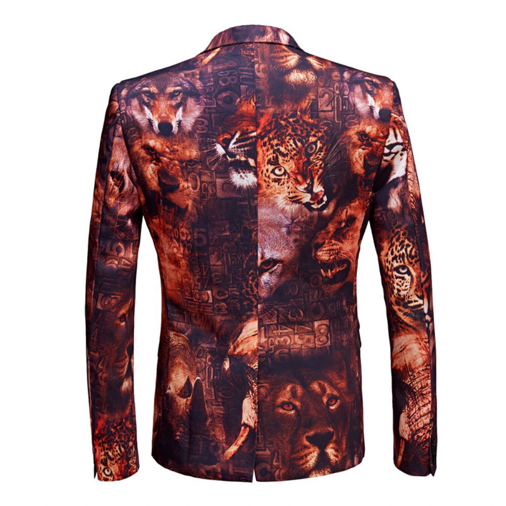 Homme Blazer Manteau Sport Motif Léopard / Loup Tigre Un Bouton Poches À Rabat Col Plat - Rouge / Jaune