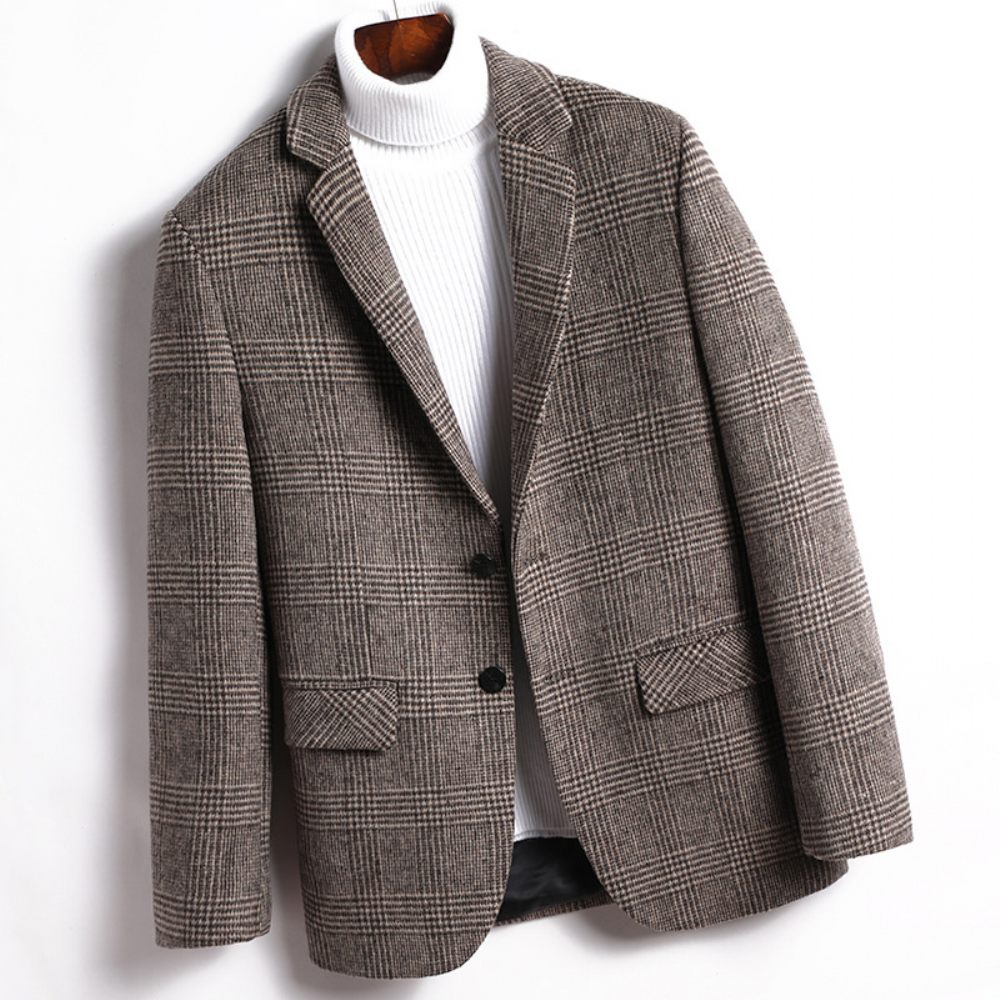 Homme Blazer Sport Manteau Automne / Hiver Laine Plaid Deux Boutons