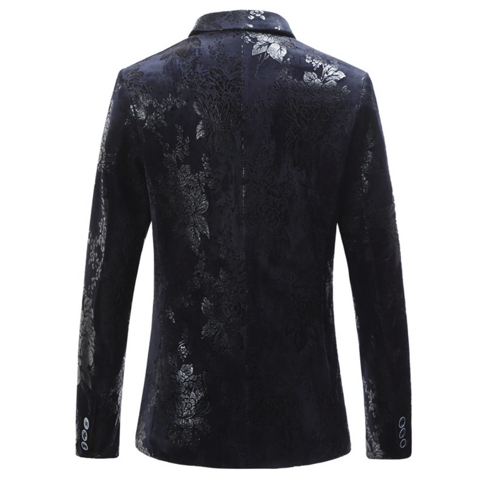 Homme Blazer Sport Manteau Automne / Hiver Mince Motif Floral Un Bouton Grande Taille - Bleu