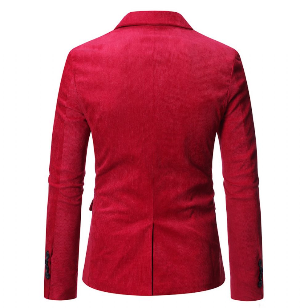 Homme Blazer Sport Manteau Automne / Hiver Velours Côtelé Mince Un Bouton Poches À Rabat - Rouge