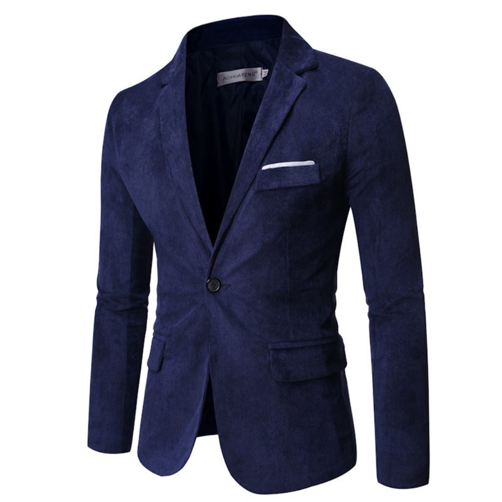 Homme Blazer Sport Manteau Automne / Hiver Velours Côtelé Mince Un Bouton Poches À Rabat - Bleu