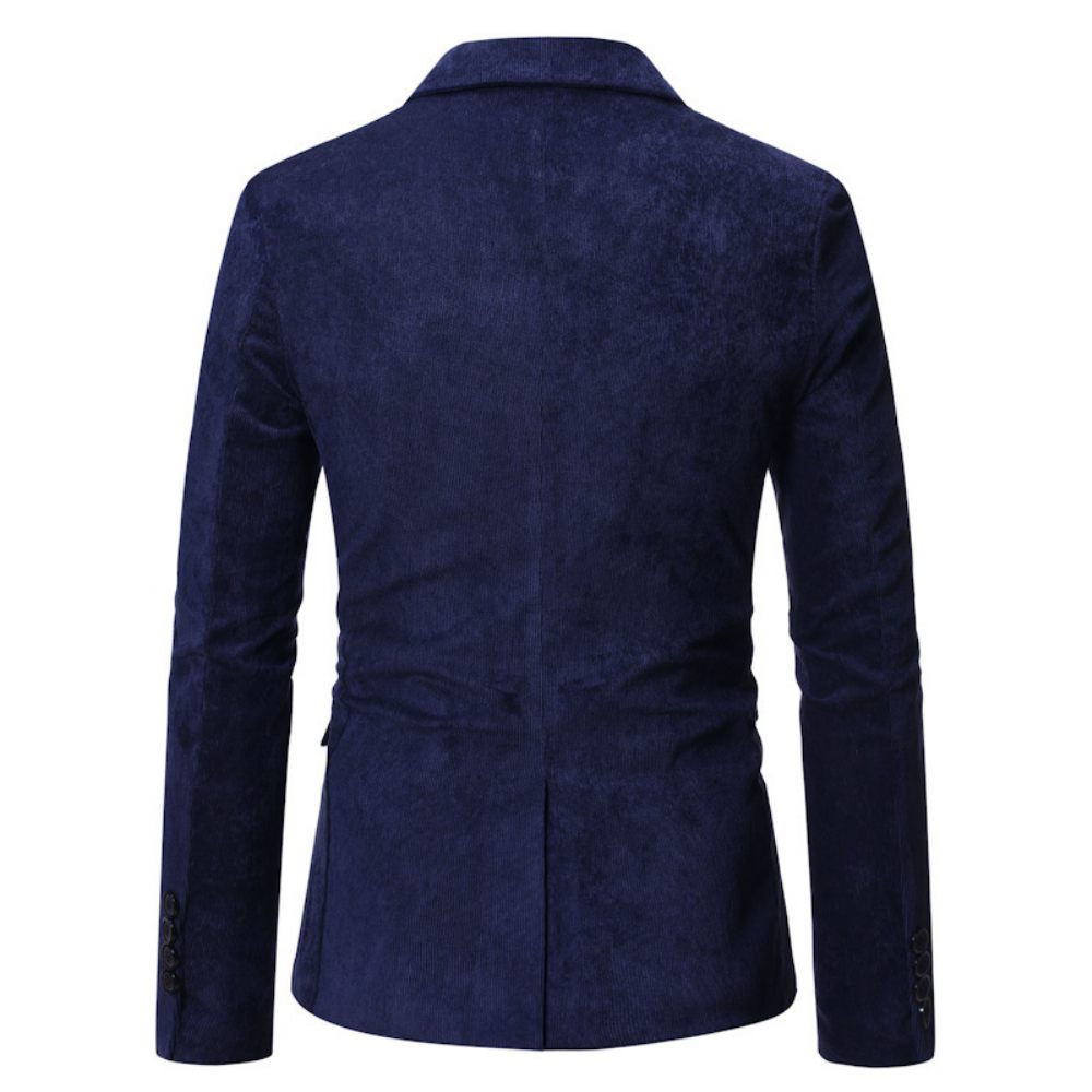 Homme Blazer Sport Manteau Automne / Hiver Velours Côtelé Mince Un Bouton Poches À Rabat - Bleu