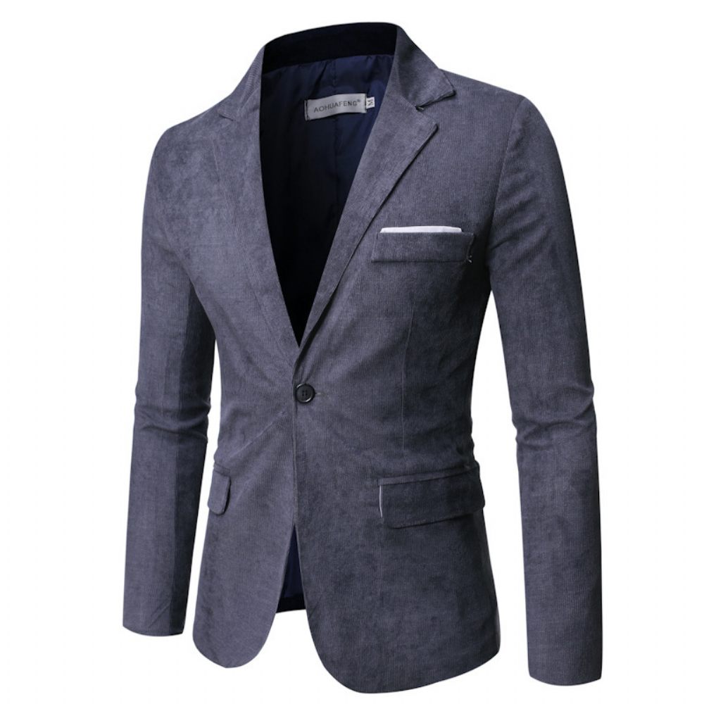 Homme Blazer Sport Manteau Automne / Hiver Velours Côtelé Mince Un Bouton Poches À Rabat - Gris