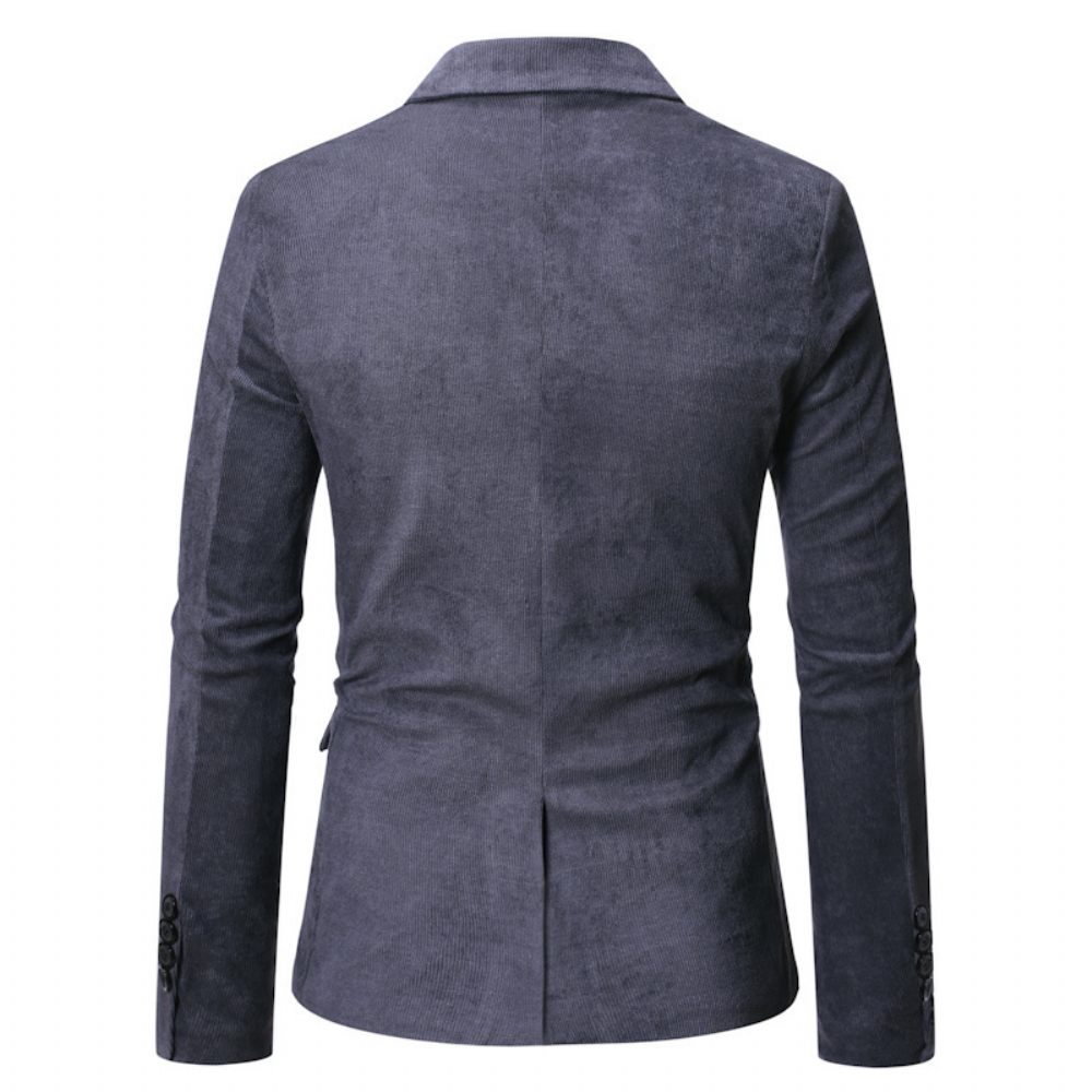 Homme Blazer Sport Manteau Automne / Hiver Velours Côtelé Mince Un Bouton Poches À Rabat - Gris