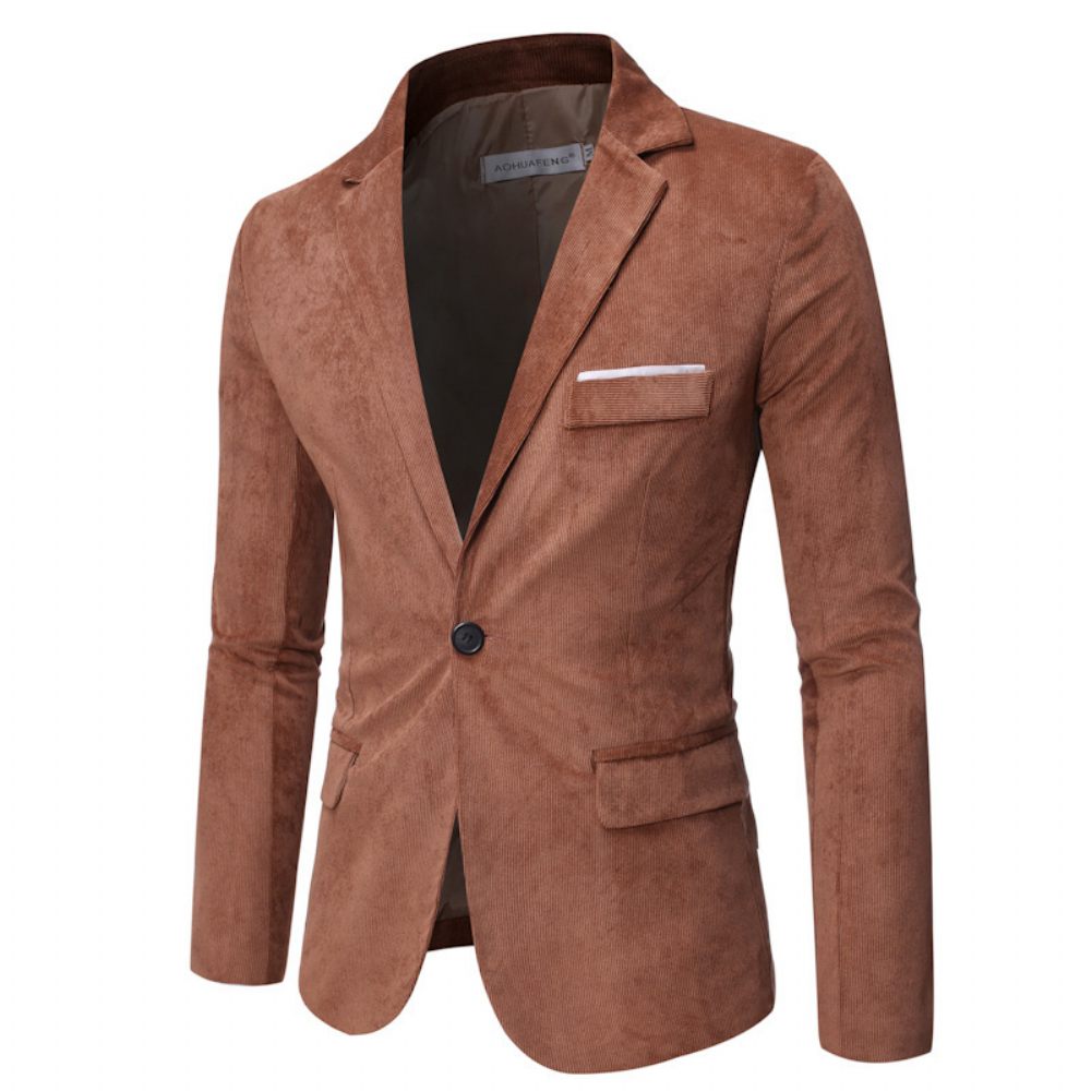 Homme Blazer Sport Manteau Automne / Hiver Velours Côtelé Mince Un Bouton Poches À Rabat - Kaki