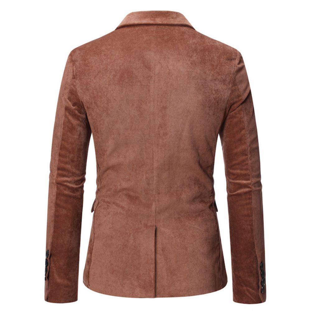 Homme Blazer Sport Manteau Automne / Hiver Velours Côtelé Mince Un Bouton Poches À Rabat - Kaki