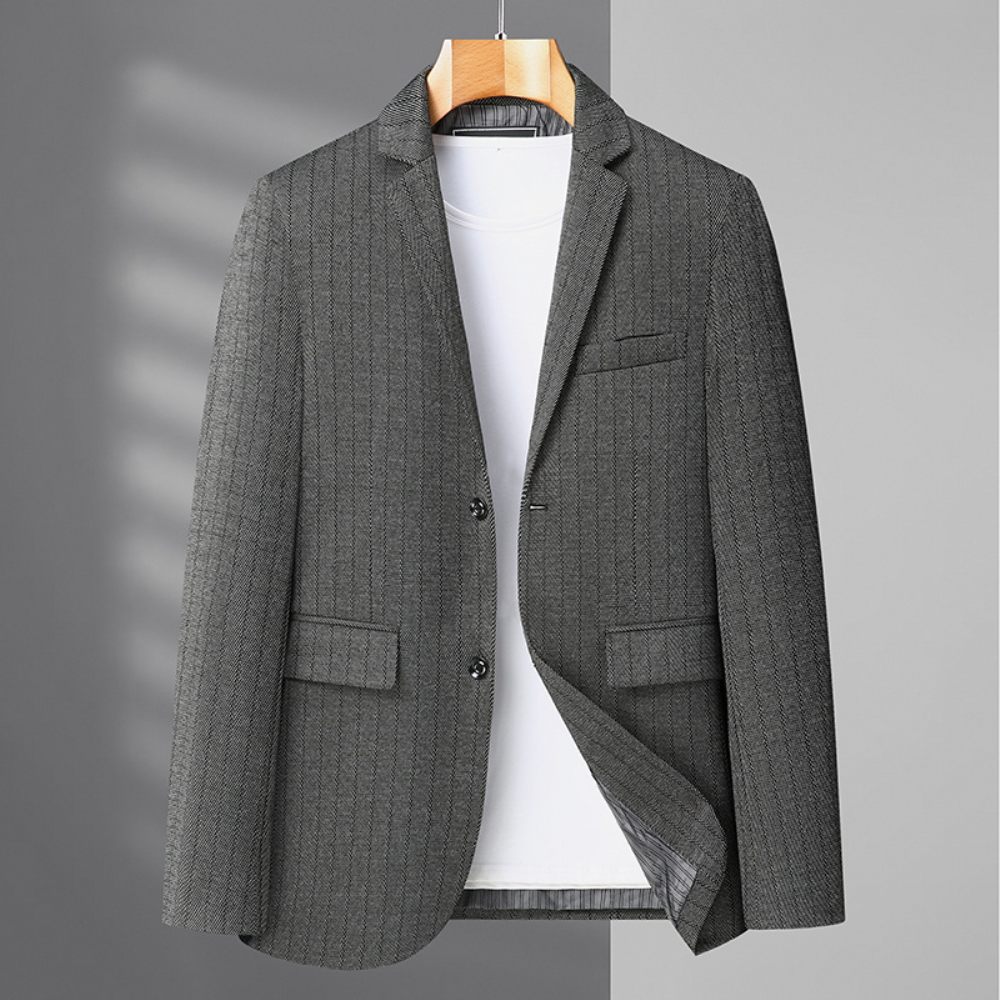 Homme Blazer Sport Manteau Rayure Automne / Hiver Col Plat Poches À Rabat Deux Boutons - Gris