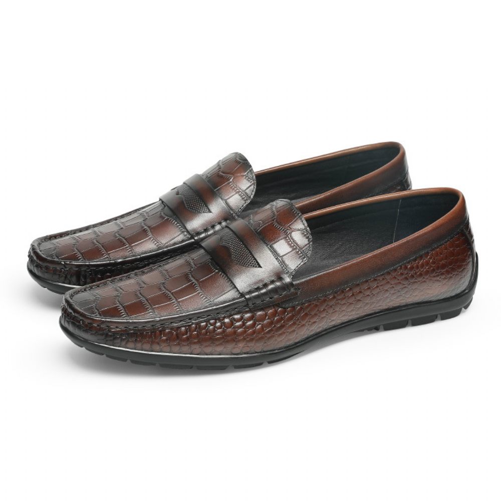 Mocassin Homme Cuir Vache Motif Crocodile