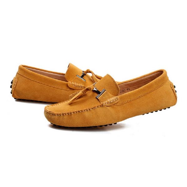 Mocassin Pour Hommes Chaussures Conduite Gland Cuir Suédé - Jaune