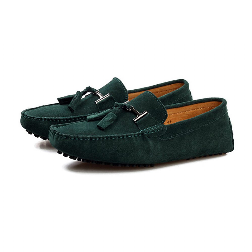 Mocassin Pour Hommes Chaussures Conduite Gland Cuir Suédé - Vert