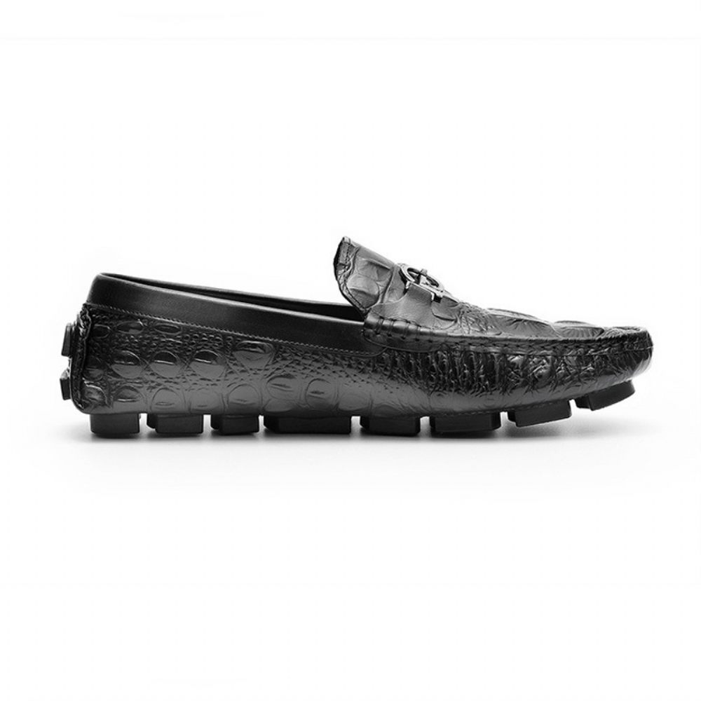 Mocassin Pour Hommes Motif Alligator Chaussures Conduite Cuir Vache Boucle Métal - Noir